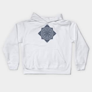 Blue and White Mandala - Geometric Ornate Mandala - Manafold Art Kids Hoodie